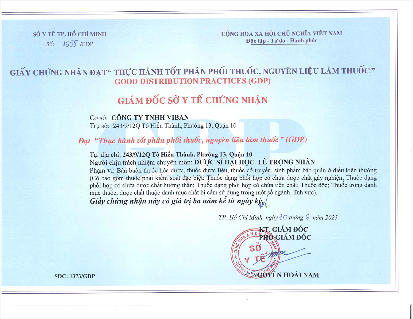 giấy chứng nhận đạt chuẩn phân phối của viban